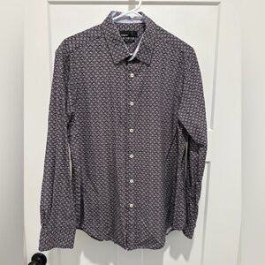 QUIETI Shirt Mens Long Sleeve Button Up 100% Fine Cotton Blue Floral